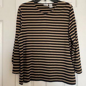 Preston & York Women's Black & Cream Long Sleeve Blouse Size L with Stripes